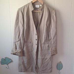 NIC+ZOE Longline Linen Blazer in Light Beige with Lace Cuffs
